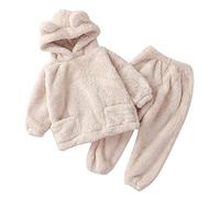 Ensembles Fille 1-5 Ans Polaire Chaud Hiver Sweat a Capuche Fille Mignon Ours Oreille Pull Garcon Epaisse Avec Poches Sweatshirt + Pantalons Automne Habits Tenue Survetement Enfant (Beige, 2-3 Years)