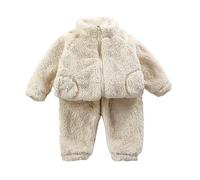 Ensembles Fille 1-5 Ans Polaire Chaud Hiver Sweat a Capuche Fille Mignon Ours Oreille Pull Garcon Epaisse Avec Poches Sweatshirt + Pantalons Automne Habits Tenue Survetement (White #2, 6-12 Months)