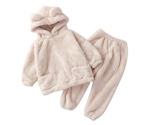 Ensembles Fille 1-5 Ans Polaire Chaud Hiver Sweat a Capuche Fille Mignon Ours Oreille Pull Garcon Epaisse Avec Poches Sweatshirt + Pantalons Automne Habits Tenue Survetement Enfant (Beige, 2-3 Years)