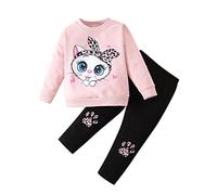 Ensembles Fille 1 6 Ans Chat Leopard Sweat Enfant Fille Sport sans Capuche Pull Mignon Dessin animé Haut Top Manche Longue Legging Pantalons Fille Automne Vetement Fille a la Mode (5-6 Years)