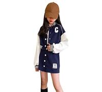 Ensembles Fille 3 à 15 Ans Mode Veste de Baseball Enfant Casual Printemps Boutons Tenue + Jupe Chic (Navy, 9-12 Years)