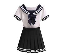 ensembles fille 4-10 ans a la mode robe fille scolaire uniforme robe marinière enfant fille classique cosplay chemise t shirt manche courte fille uniforme de marin japonais + jupe plissee court