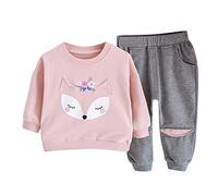Ensembles Fille Automne Renard imprimé Sweat Sport Fille col Rond Sweatshirt Mignon Printemps Pantalon Jogging Survetement Enfant Fille Casual Mode Habits Vetement Bebe Fille 6 (Pink, 18-24 Months)