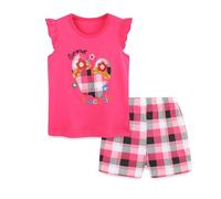 Ensembles Fille- Ensemble 2 PièCes Filles T-Shirt à Manches Papillon Imprimé Dessin Animé Et Short à Carreaux VêTements Enfants