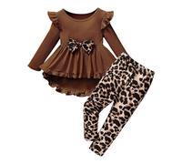 Ensembles Fille Ensemble de vêtements pour bébé Fille, Tenue Florale, Chemise Manches volantées avec Bandeau et Pantalon, vêtements d'automne pour (Coffee, 3 4 Years)