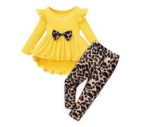 Ensembles Fille Ensemble de vêtements pour bébé Fille, Tenue Florale, Chemise Manches volantées avec Bandeau et Pantalon, vêtements d'automne pour (Yellow, 4 5 Years)