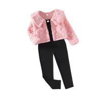 Ensembles Fille.Tenue Mode Automne-Hiver pour Filles,Style Britannique,Haut en Jacquard cœur,Veste et Pantalon Long,Ensemble Deux pièces coordonné