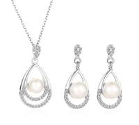Ensembles Formels Argent Et Vert Pearls Pendant Necklace Teardrop Pearl Dangling Earrings Cubic Zirconia Pearl Wedding Jewelry Set For Bridal Women Bridesmaids & Br Ensembles Jaunes (B, One Size)
