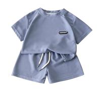 Ensembles garçon 3-16 Ans été t-Shirts à Manches Courtes garçon 2024 uni Ample Haut Top Tee Shirt col Rond Short Enfant garçon Sport Casual Tenue Survetement Enfant Garcon Pas Cher (Blue, 3-4 Years)