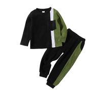 Ensembles garçon 3 a 7 Ans Hiver Chaud Sweat Polaire Enfant Garcon sans Capuche Pull garçon avec Poche Tricolore Patchwork et Pantalon Jogging Survetement Enfant Garcon Sport (Black, 5-6 Ans)
