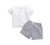 Ensembles GarçOn- Ensemble Short Rayé CôTelé à Manches Courtes Nouveau-Né Et BéBé Unisexe Printemps-éTé