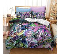 Ensembles Housse De Couette Rick Et Morty 200x200cm + 2 Taies d'oreiller 65x65cm Blanc Parure De Lit 2 Personnes (Photo 07,140x200cm(1.2MBed))