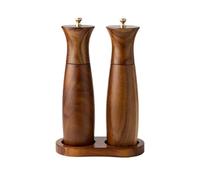 Ensembles manuels de moulin à poivre en bois 8 pouces, bouteille broyage poudre d'assaisonnement for Steak, sel mer(8Inch Set With Base)