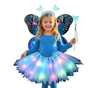 Ensembles pour filles : jupe en fibre optique brillante, robe en tulle avec taille élastique et ailes de lutin fantaisistes | Vêtements à piles qui brillent la nuit, vêtements de déguisement pour F
