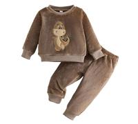 ensembles pyjama polaire bebe garcon 0-3 ans dinosaure hiver chaud pull enfant garcon flanelle doux manche longue + pantalon jogging molleton vetement de nuit garcon loungewear (Brown, 12-18 mois)