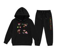 Ensembles Pyjamas pour Filles Ensemble de Sweat à Capuche et Pantalon de survêtement pour Fille avec Motif Renne Noël,Ensemble Deux pièces Enfants(Black,12-13 Ans)