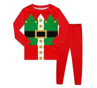 Ensembles Pyjamas pour Filles Pyjama imprimé à Manches Longues pour Filles,Tenue Polaire Confortable Deux pièces,vêtements de Nuit à thème de Vacances Enfants(Red,7-8 Ans)