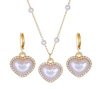 Ensembles Rouge Africain Cultured Pearls Pendant Necklace Teardrop Pearl Dangling Earrings Cubic Zirconia Pearl Wedding Jewelry Set For Bridal Women Bridesmaids & Br Y Ensembles Indiens (P, One Size)