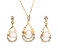 Ensembles Rouillés Et Noirs Cultured Pearls Pendant Necklace Teardrop Pearl Dangling Earrings Cubic Zirconia Pearl Wedding Jewelry Set For Bridal Women Bridesmaids & Émeraude Femmes (A, One Size)