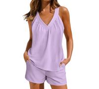 Ensembles Shorts Et Haut Sans Dos Ensemble 2 PièCes En Lin Pour Femme Ensemble DéTente Ensembles Plage Fluide Sexy Tenue Chic Et Elegant Ete Pyjama Court Femmes E Confortable SurvêTement Grande Taille