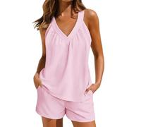 Ensembles Shorts Et Haut Sans Dos Ensemble 2 PièCes En Lin Pour Femme Ensemble DéTente Ensembles Plage Fluide Sexy Tenue Chic Et Elegant Ete Pyjama Court Femmes E Confortable SurvêTement Grande Taille