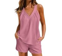 Ensembles Shorts Et Haut Sans Dos Ensemble 2 PièCes En Lin Pour Femme Ensemble DéTente Ensembles Plage Fluide Sexy Tenue Chic Et Elegant Ete Pyjama Court Femmes E Confortable SurvêTement Grande Taille