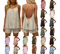 Ensembles Shorts Et Haut Sans Dos Ensemble 2 PièCes En Lin Pour Femme Ensemble DéTente Ensembles Plage Fluide Sexy Tenue Chic Et Elegant Ete Pyjama Court Femmes E Confortable SurvêTement Grande Taille