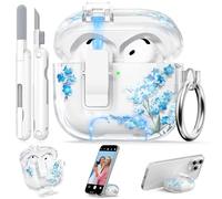 Ensfomte Coque pour AirPods 4 - Coque mignonne 2025 avec verrouillage, coque souple et transparente à motif floral pour Apple AirPods 4e génération pour femmes et filles avec anneau porte-clés