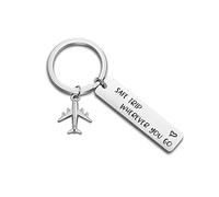 ENSIANTH Porte-clés avec inscription « Safe Trip Wherever You Go » - Cadeau de pilote - Cadeau d'aviation, length 50 x width 12 mm, Coton, Sans pierre