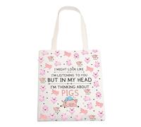 ENSIANTH Sac fourre-tout en toile avec inscription « I Might Look Like I'm Listening To You But In My Head Pig », Sac fourre-tout cochon, large