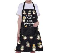 ENSIANTH Tablier de cuisine amusant avec poches « I Just Really Like Penguins », tabliers pingouin, M