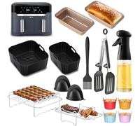 ENSINE Accessoires pour friteuse Tefal Dual Easy Fry XXL 11 L, y compris doublures en silicone pour friteuse à air comprimé paniers à double tiroir EY942BG0, racks, moules à muffins, moules à pain