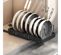 Enskatec Organiseur de casseroles et poêles sous l'armoire, support coulissant pour couvercles de casseroles et poêles dans la cuisine, rangement coulissant à l'intérieur de l'armoire pour couvercle,