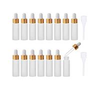 Enslz Lot de 15 mini flacons compte-gouttes vides en verre dépoli réutilisables avec bouchon à vis en métal et poire en caoutchouc 5 ml Doré