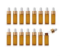 Enslz Lot de 15 mini flacons en verre ambré rechargeables pour huiles essentielles, parfums, échantillons de maquillage avec bouchon à vis doré (5 ml)