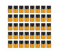 Enslz Lot de 50 flacons vides miniatures en verre ambré pour huiles essentielles, 1 ml (1/4 Dram), 2 ml (5/8 Dram), avec ouverture réductrice et bouchon, avec 2 gouttes pour les yeux offertes (Marron