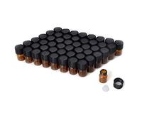 Enslz Lot de 50 mini flacons vides pour huile essentielle 1 ml (1/4 dr) 2 ml (5/8 dr) en verre ambré avec réducteur d'orifice et bouchon, avec 2 gouttes pour les yeux