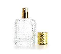 Enslz Lot de vaporisateurs vides rechargeables en verre transparent de 50 ml avec entonnoir de remplissage (doré)