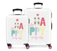 Enso Be Happy Set de Bagages Rose 55/68 cms Rigide ABS Serrure à combinaison 104L 4 roues doubles Bagage à main