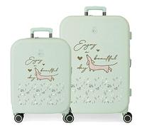 Enso Beautiful day Vert Valise Set 55/70 cm ABS Rigide Serrure TSA Intégrée 116L 7.54 kgs 4 Double Roues Bagage à Main