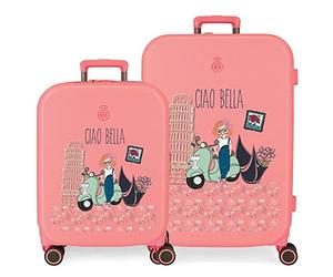 Enso Ciao bella Set Valise Rose 55/70 cm ABS Rigide Fermeture TSA Intégrée 116L 7.54 kg 4 Double Roues bagage à main