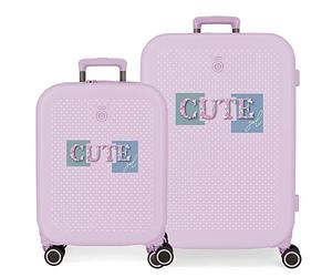 Enso Cute Girl Violet Valise Set 55/70 cm ABS Rigide Serrure TSA Intégrée 116L 7.54 kg 4 Double Roues Bagage à Main
