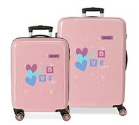 Enso Love Vibes Lot de valises Rose 55/68 cm Rigide ABS Fermeture à Combinaison latérale 104 L 6 kg 4 Roues Doubles