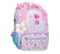 Enso Sac à dos enfant plein de fleurs, sac à dos scolaire, en polyester, doubles roues pivotantes multidirectionnelles, plusieurs façons de l'utiliser, rose et bleu