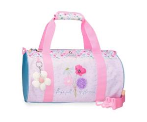 Enso Sac à dos enfant plein de fleurs, sac à dos scolaire, en polyester, doubles roues pivotantes multidirectionnelles, plusieurs façons de l'utiliser, rose et bleu