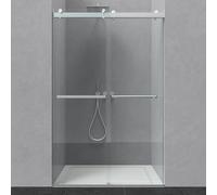 ENSO SENKA Porte de douche sans cadre de 44 à 48 po x 193 cm, verre trempé SGCC transparent de 5/16" (8 mm), double porte de douche coulissante, nickel brossé