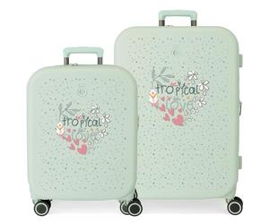Enso Tropical Love Valise Verte 55/70 cm Rigide ABS Serrure TSA Intégrée 116L 7,5 kg 4 Roues Bagage Double Bagage à Main Bagage à Main Vert, Valise Set Valise, Vert, 40 x 55 x 20 cm, 48 x 70 x 28 cm,