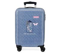 Enso We Love Flowers Valise de cabine bleue 38 x 55 x 20 cm rigide ABS Fermeture à combinaison latérale 34 l 2 kg 4 roues doubles
