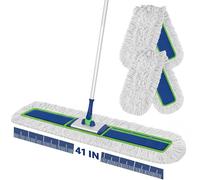Enspoway Grand balai plat industriel : 104 cm de large et très résistant pour sols en bois dur - Plumeau pour sols secs avec 2 tampons de 150 cm de long manche pour garage, entrepôt, nettoyage d'usine