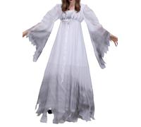 ensswliz Costume de mariée morte d'Halloween pour femmes - Robe corset de mariée cadavre fantôme et voile - Ensemble bandeau floral pour tenues de cosplay (B-blanc, XL)